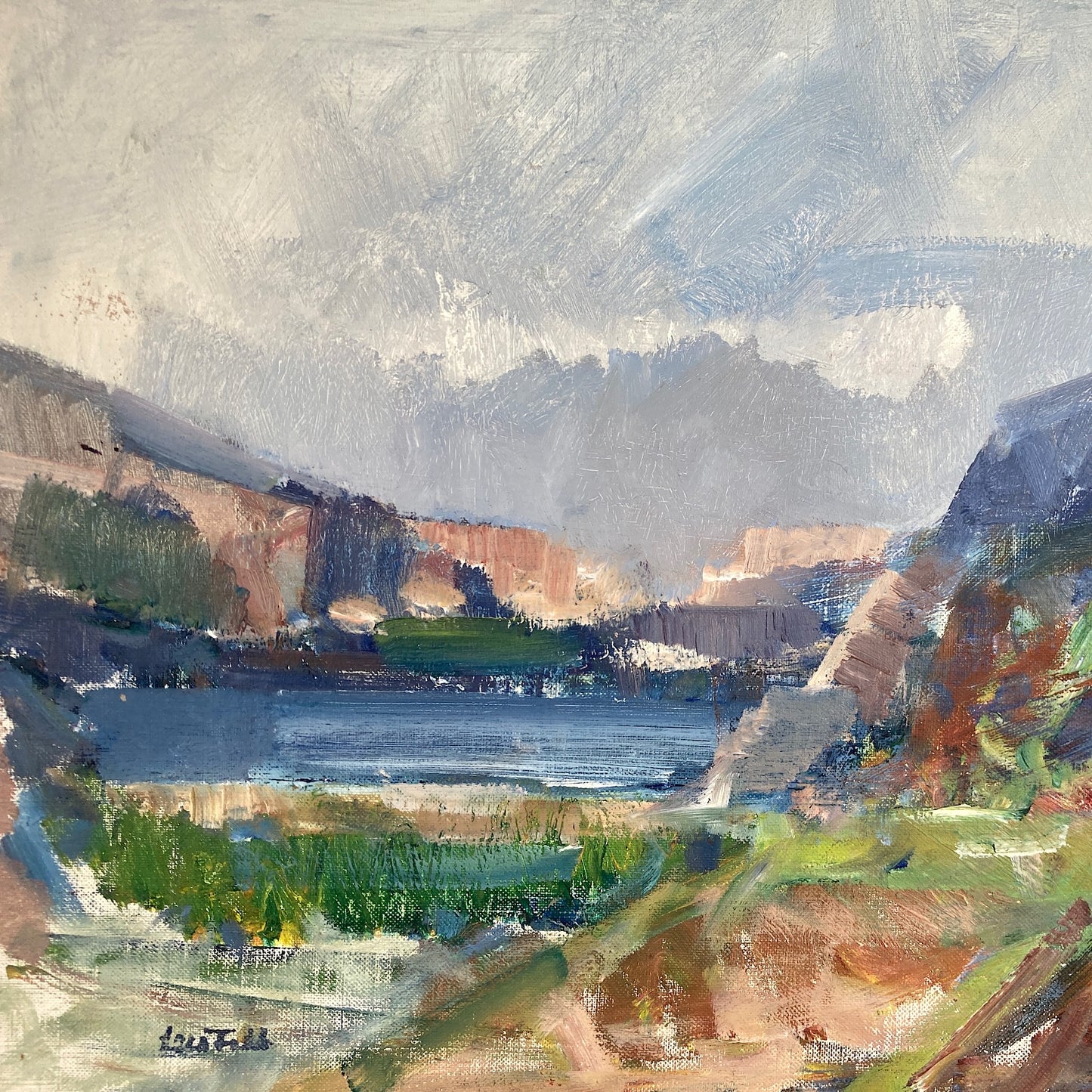 RESERVED Coastal Cove - A Mid Century Modern Oil on Canvas of a Coastal View