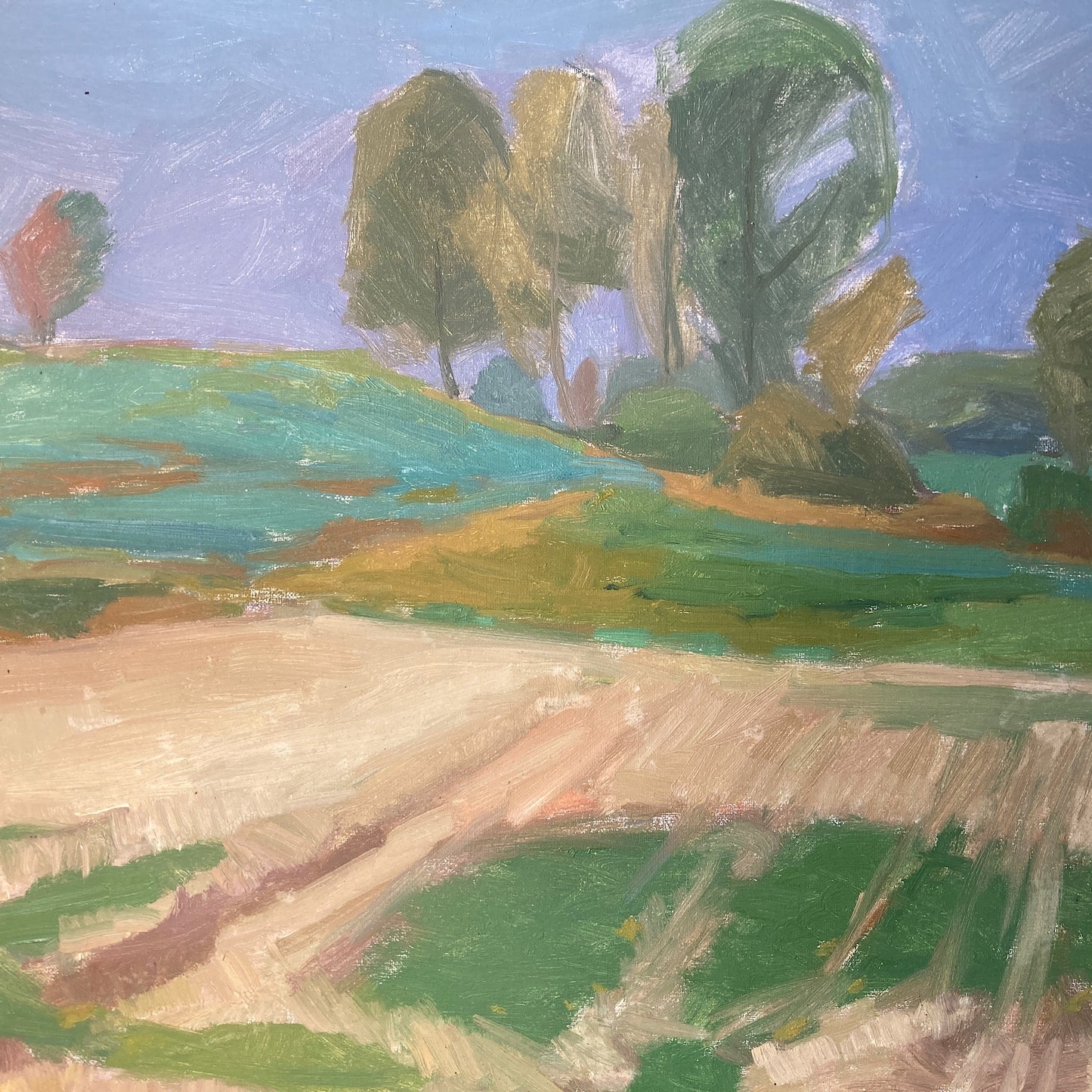 Green Fields - Swedish Mid Century Original Oil on Canvas Framed Painting - Scandinavian Vintage Art