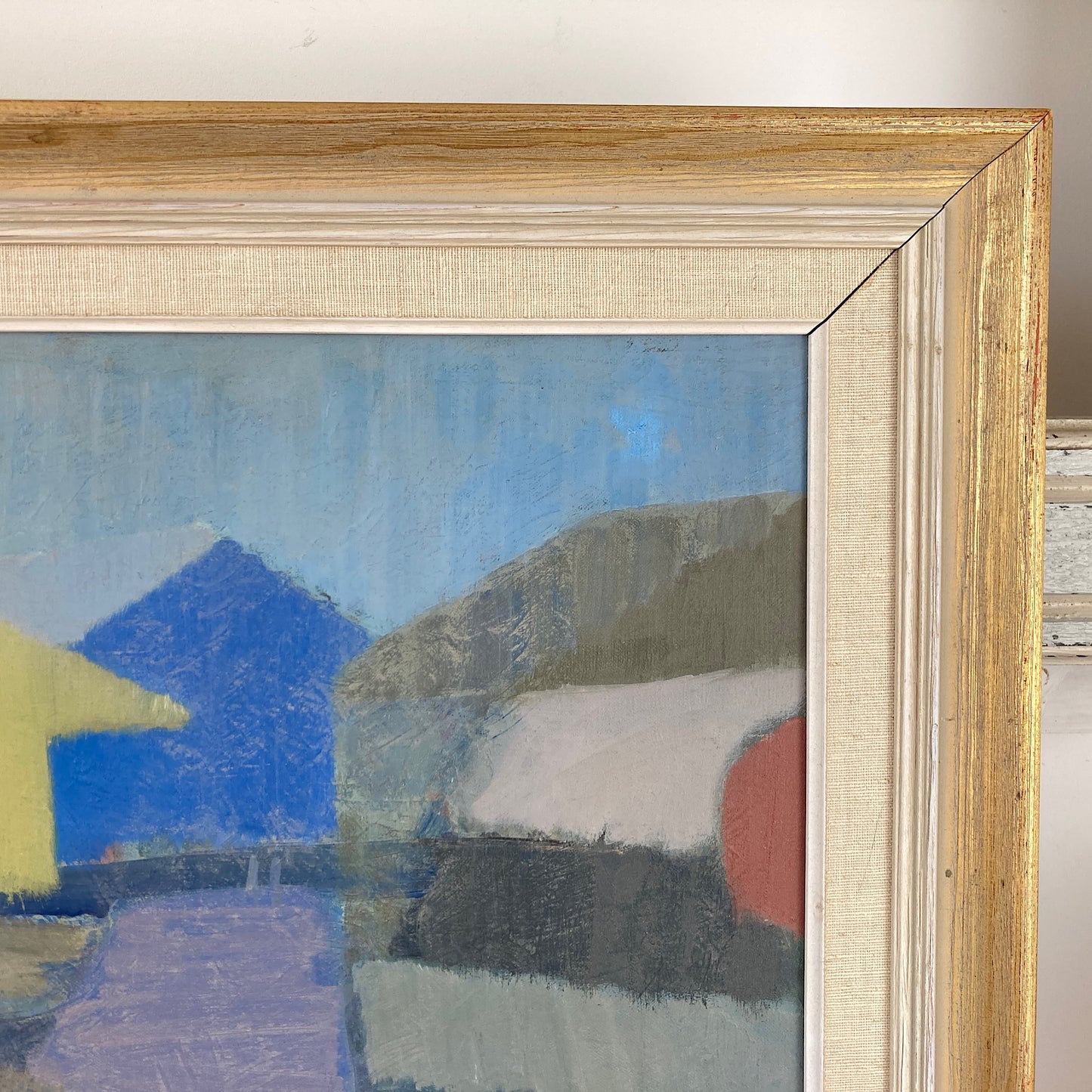 Coastal Houses - Mid Century Modern Swedish Oil on Canvas Painting Dated 1955