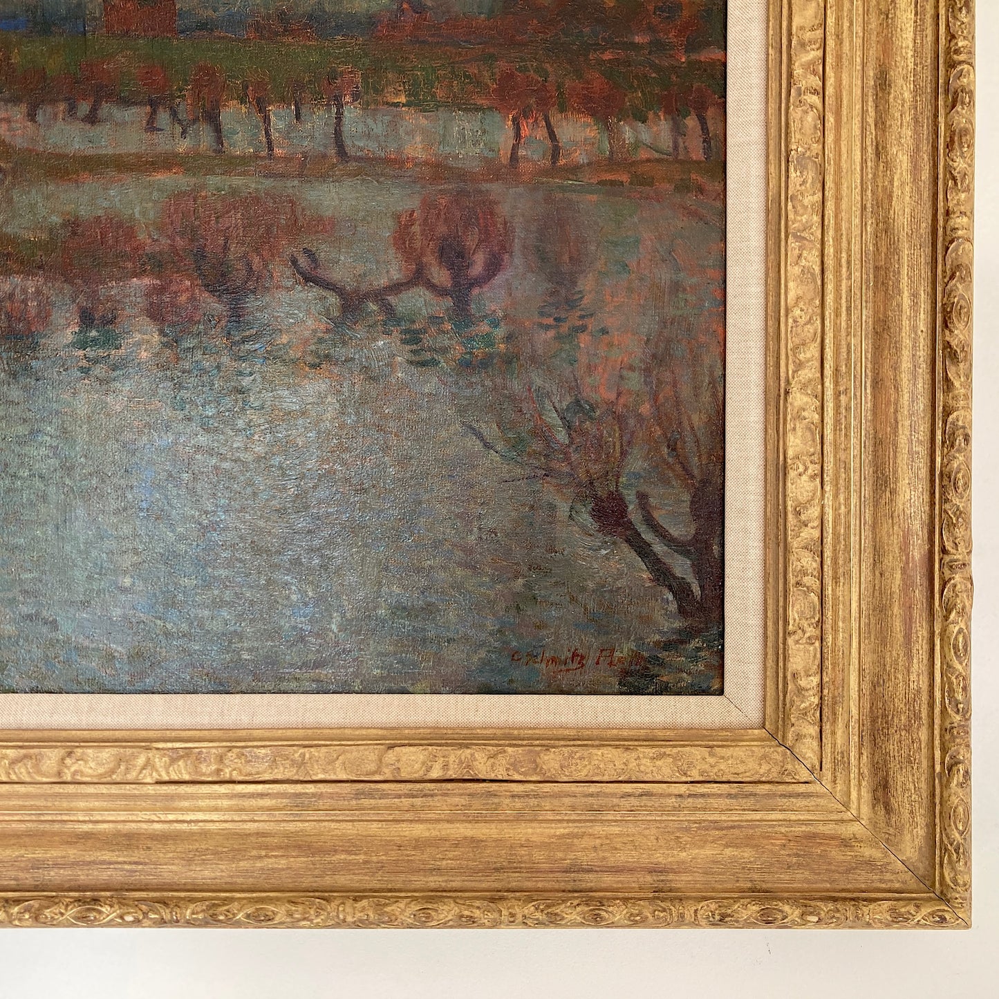 Dusk over Water - Antique Oil on Canvas Painting by Listed Artist Carl Schmitz-Pleis (1877-1943) Large Impressionist Antique Painting