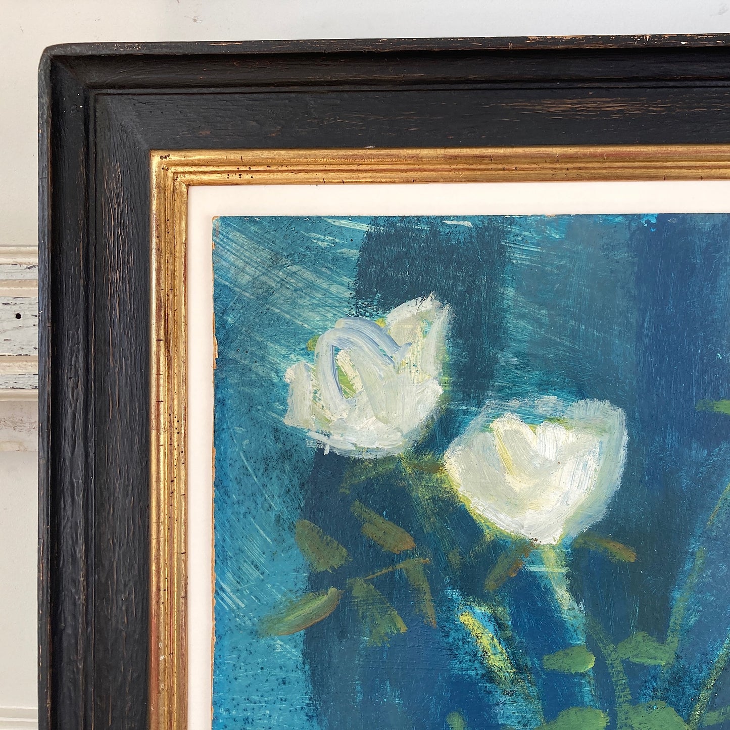 Roses - A Mid Century Oil on Board Study of Roses in the Impressionist Style - Scandinavian Vintage Framed Painting