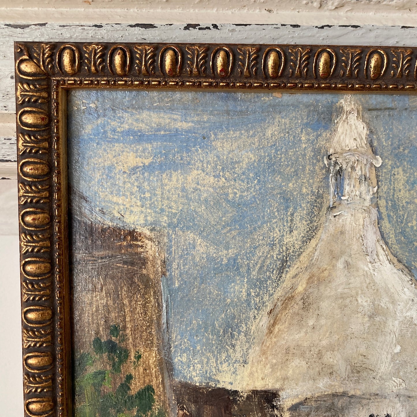 Small Vintage Paris Painting - Original Oil on Board Original Painting of a Paris Street in Monmartre with the Sacre Coeur