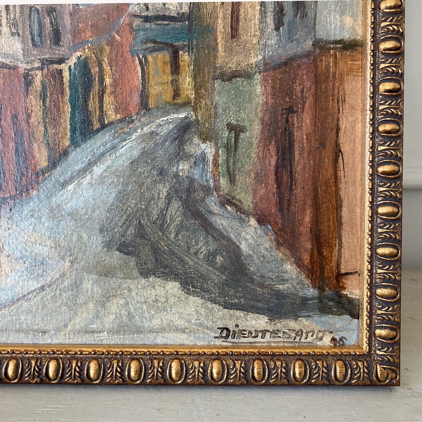 Small Vintage Paris Painting - Original Oil on Board Original Painting of a Paris Street in Monmartre with the Sacre Coeur