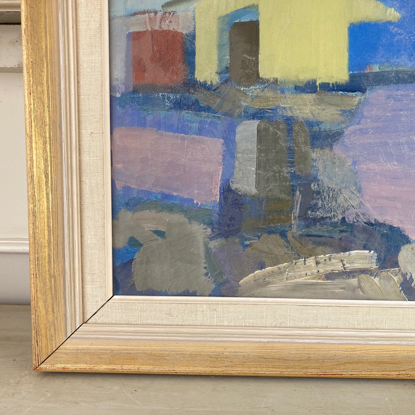 Coastal Houses - Mid Century Modern Swedish Oil on Canvas Painting Dated 1955