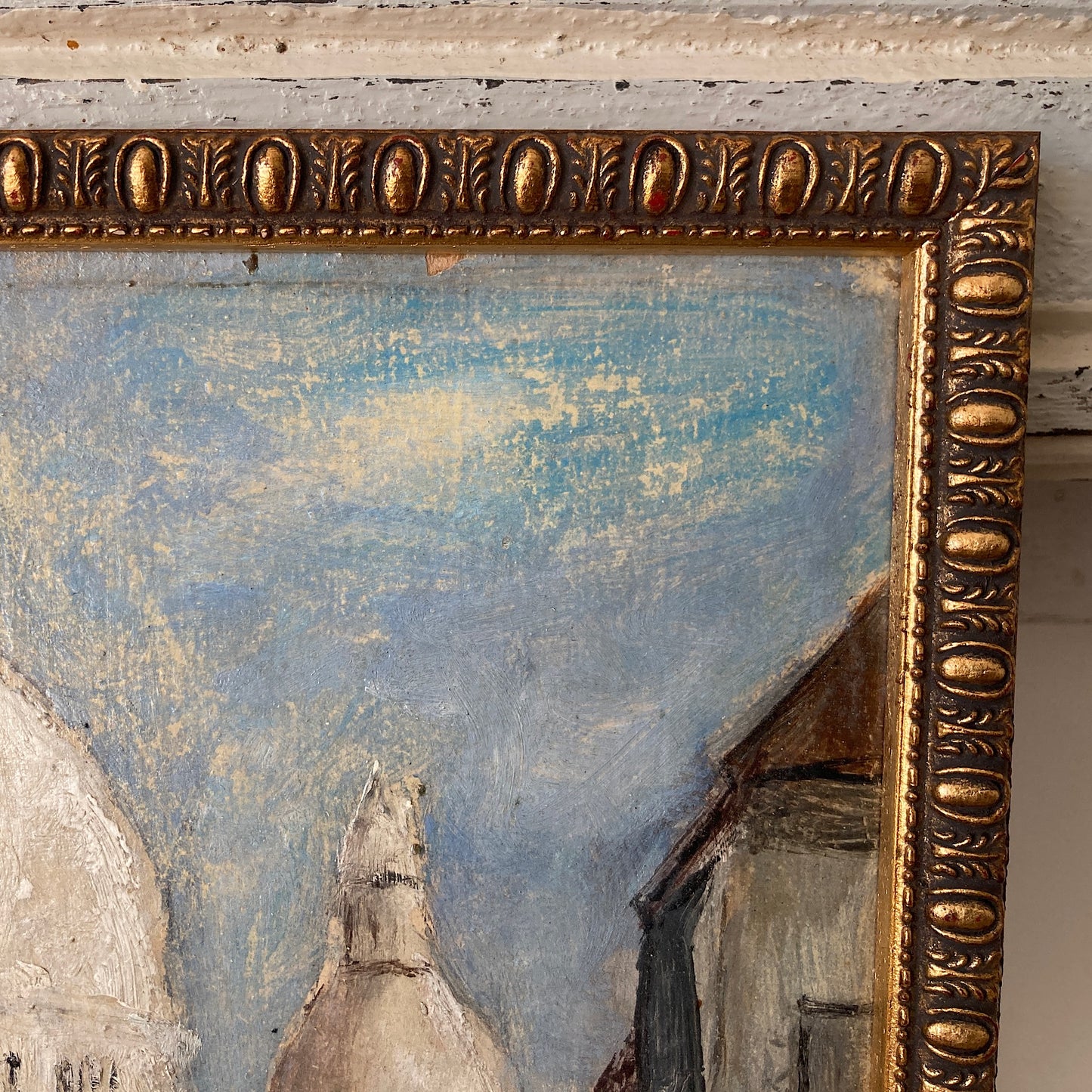 Small Vintage Paris Painting - Original Oil on Board Original Painting of a Paris Street in Monmartre with the Sacre Coeur