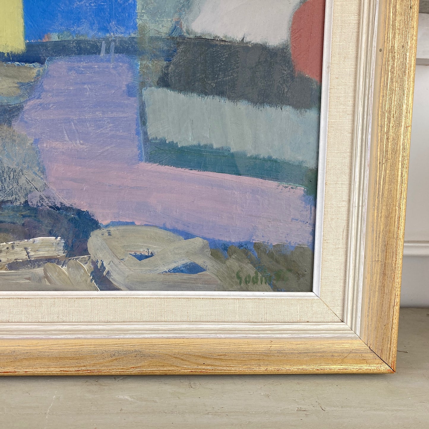 Coastal Houses - Mid Century Modern Swedish Oil on Canvas Painting Dated 1955