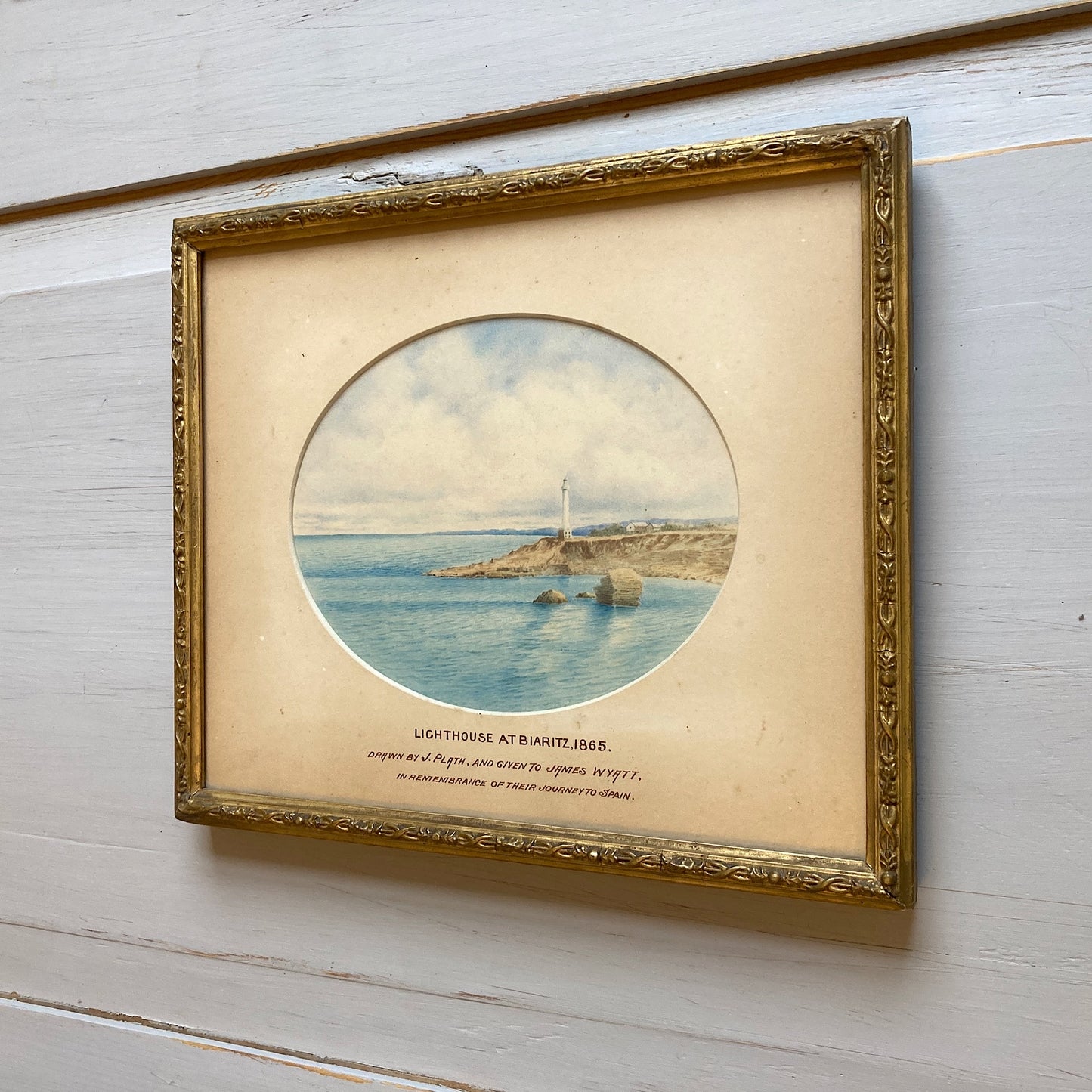Lighthouse at Biaritz France - A Small Framed Watercolour of Biaritz Lighthouse Dated 1865