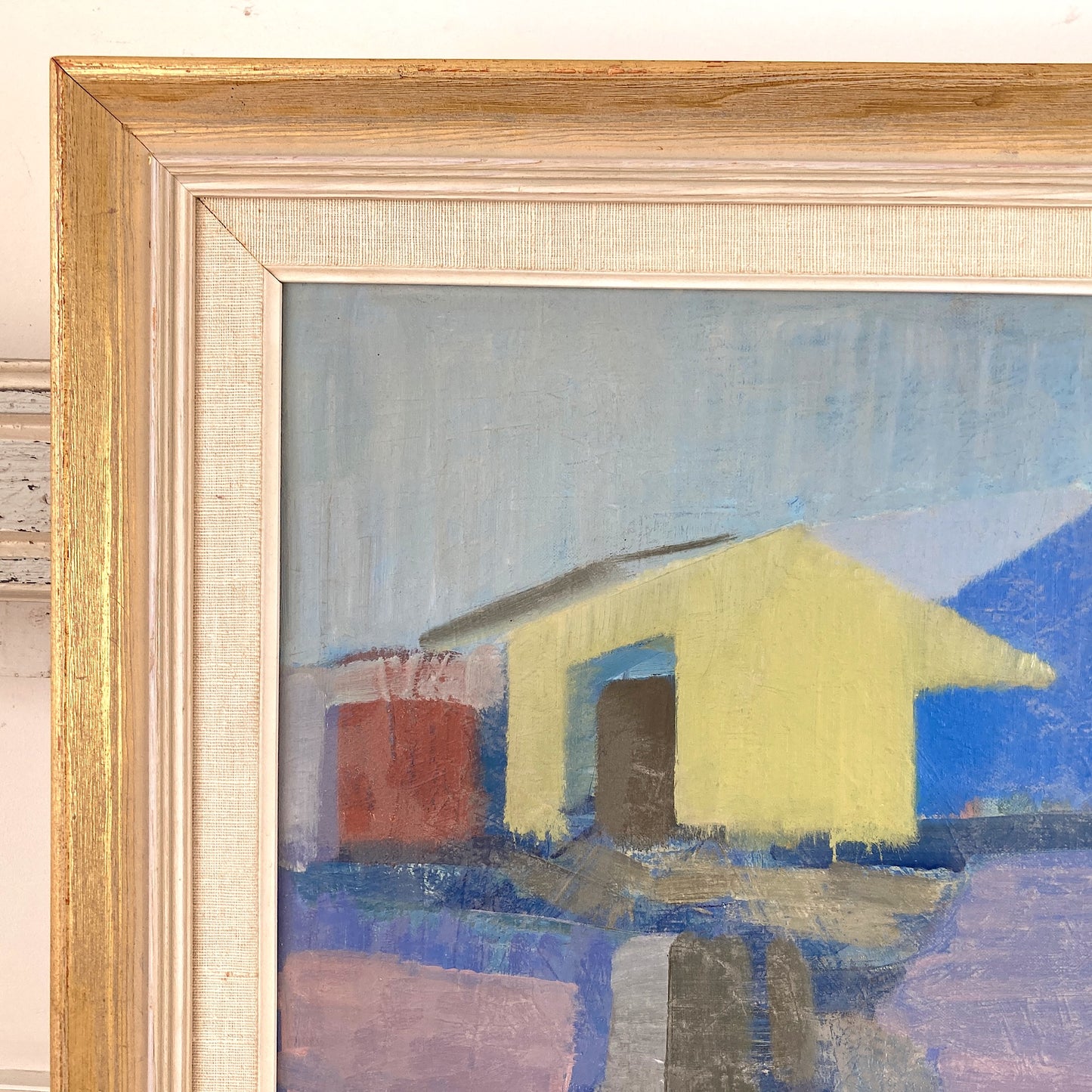 Coastal Houses - Mid Century Modern Swedish Oil on Canvas Painting Dated 1955