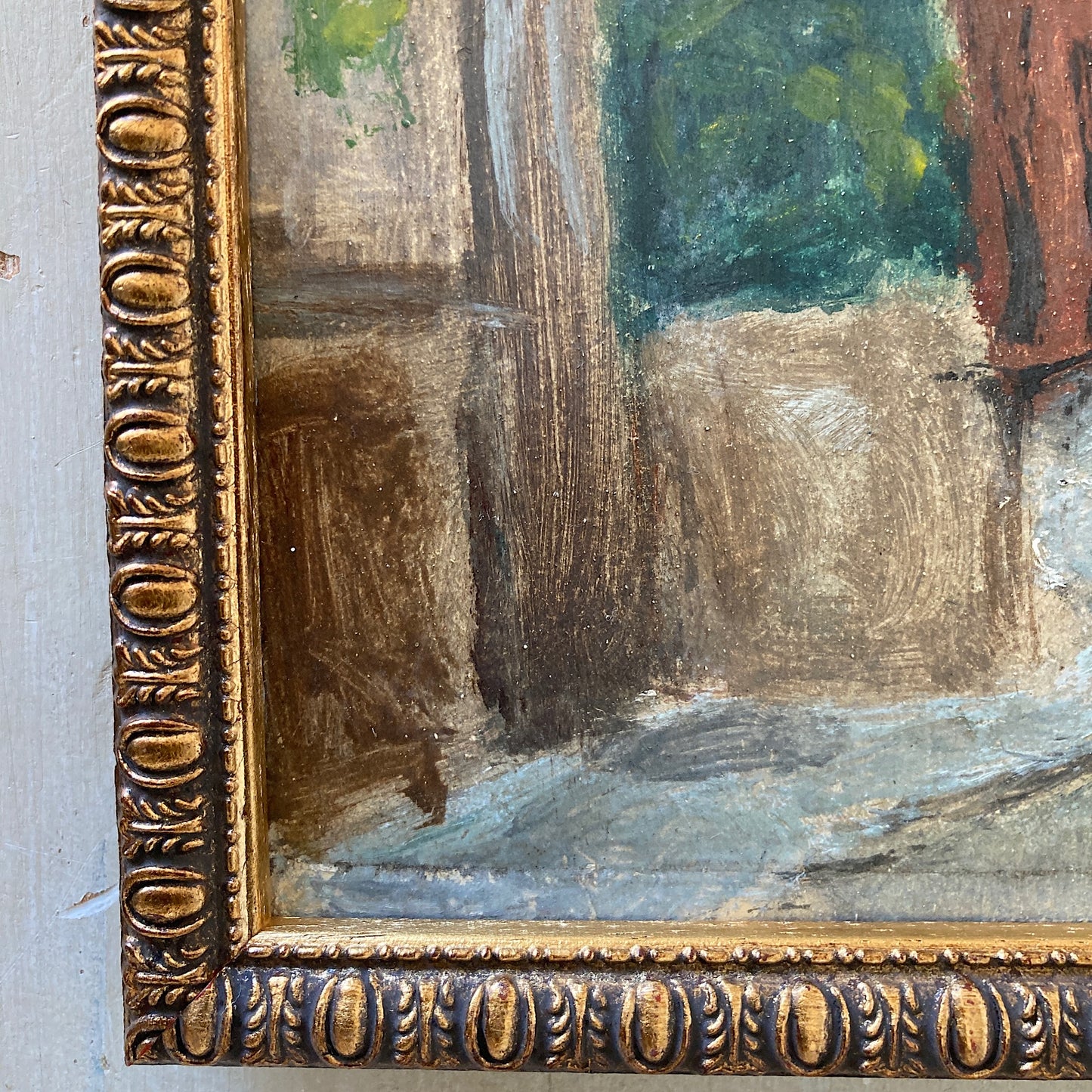 Small Vintage Paris Painting - Original Oil on Board Original Painting of a Paris Street in Monmartre with the Sacre Coeur