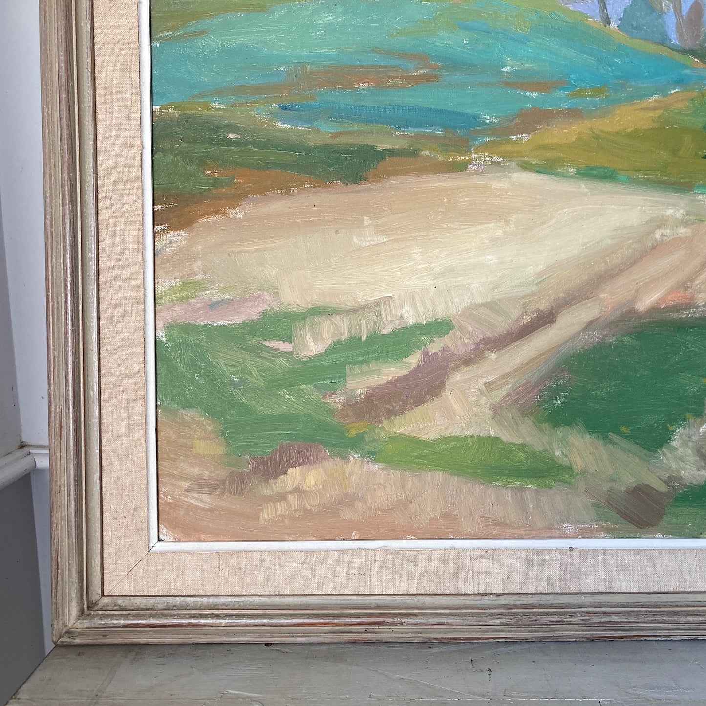Green Fields - Swedish Mid Century Original Oil on Canvas Framed Painting - Scandinavian Vintage Art