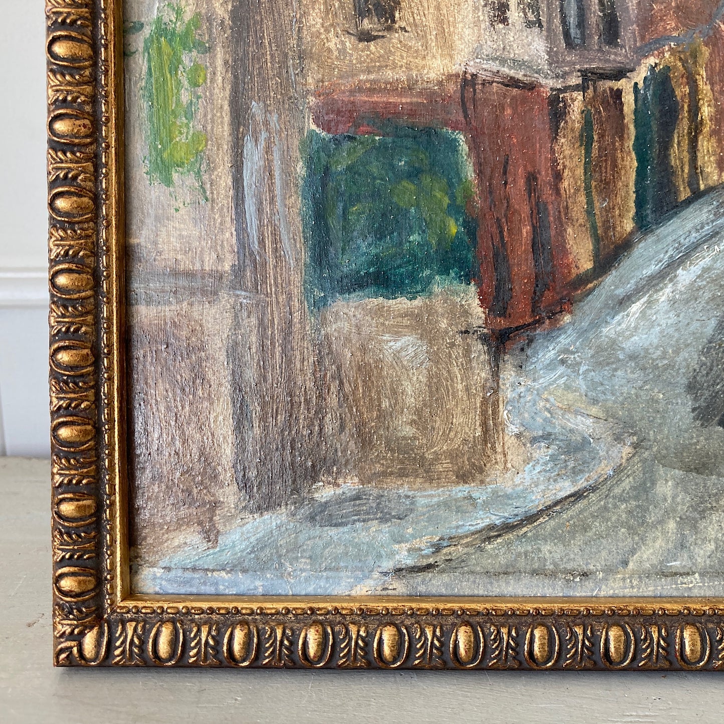 Small Vintage Paris Painting - Original Oil on Board Original Painting of a Paris Street in Monmartre with the Sacre Coeur