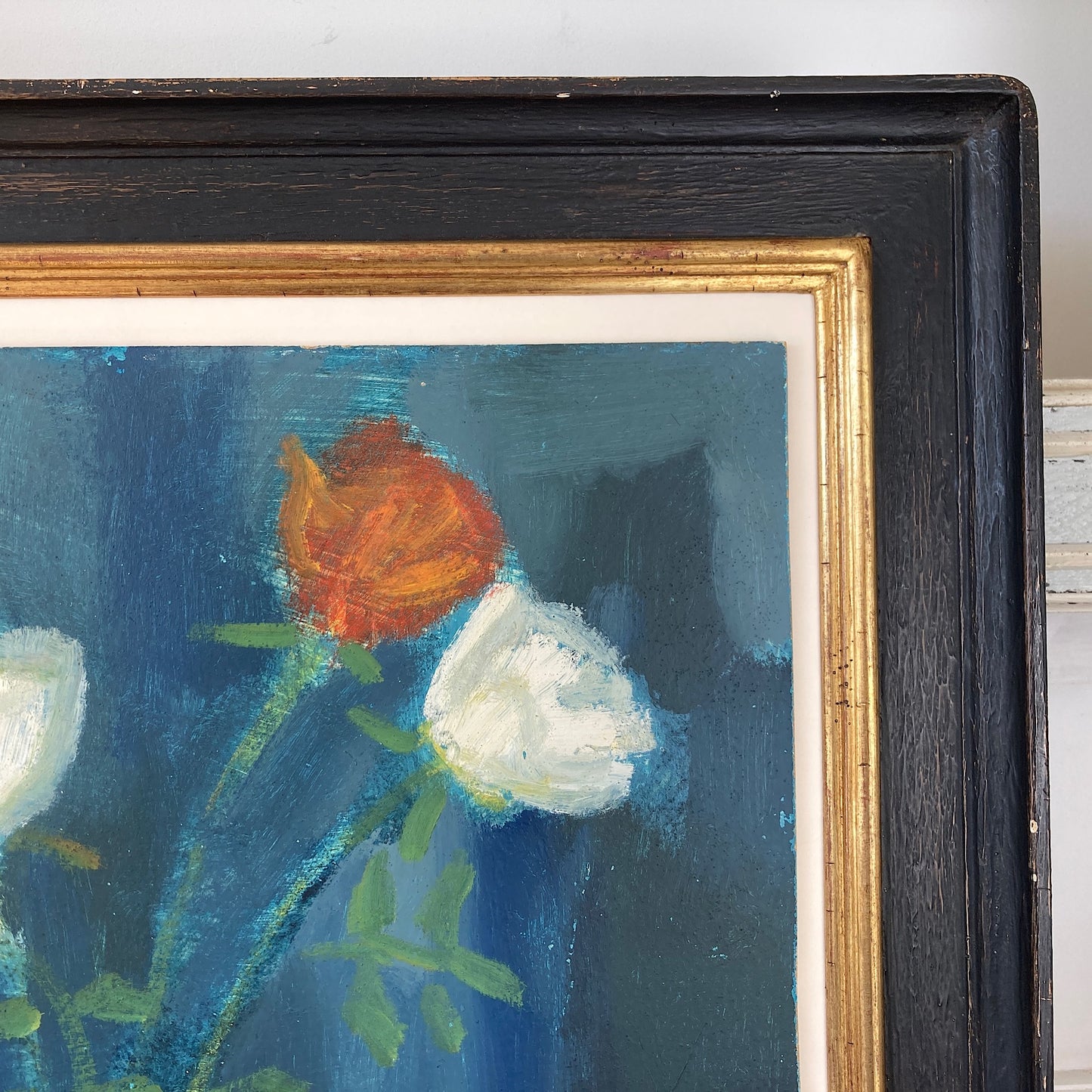Roses - A Mid Century Oil on Board Study of Roses in the Impressionist Style - Scandinavian Vintage Framed Painting