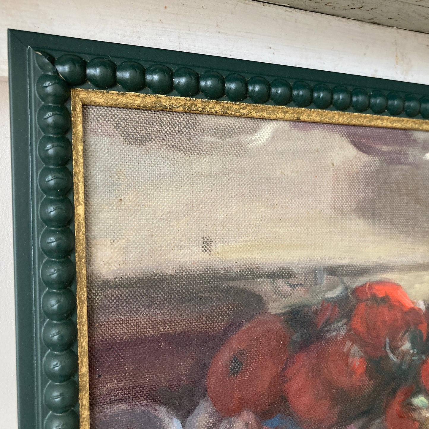 Kitchen Still Life - An Original Vintage Still Life Oil Painting of Tomatoes, Apple and Vase by George Weissbort Framed Original Kitchen Art