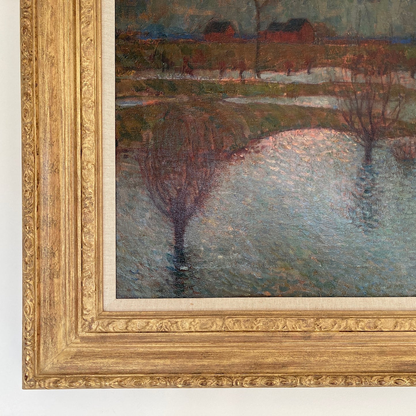Dusk over Water - Antique Oil on Canvas Painting by Listed Artist Carl Schmitz-Pleis (1877-1943) Large Impressionist Antique Painting