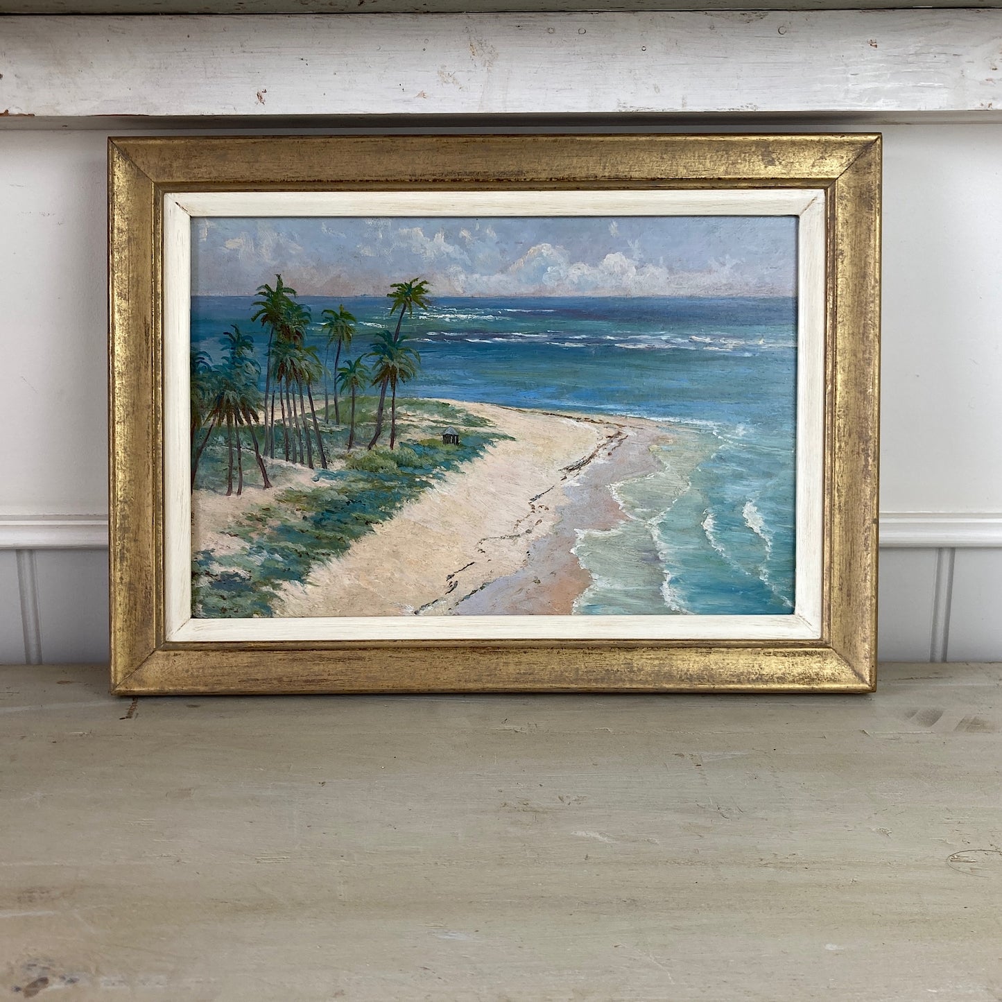 Beach Peninsular - Small Vintage Mid Century Original Oil on Board Dated 1961