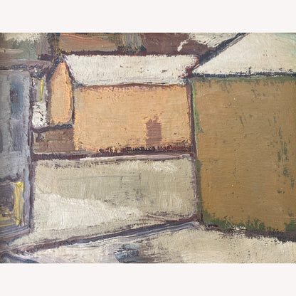 Mid Century Scandinavian Street View Oil Painting – Original Vintage Art