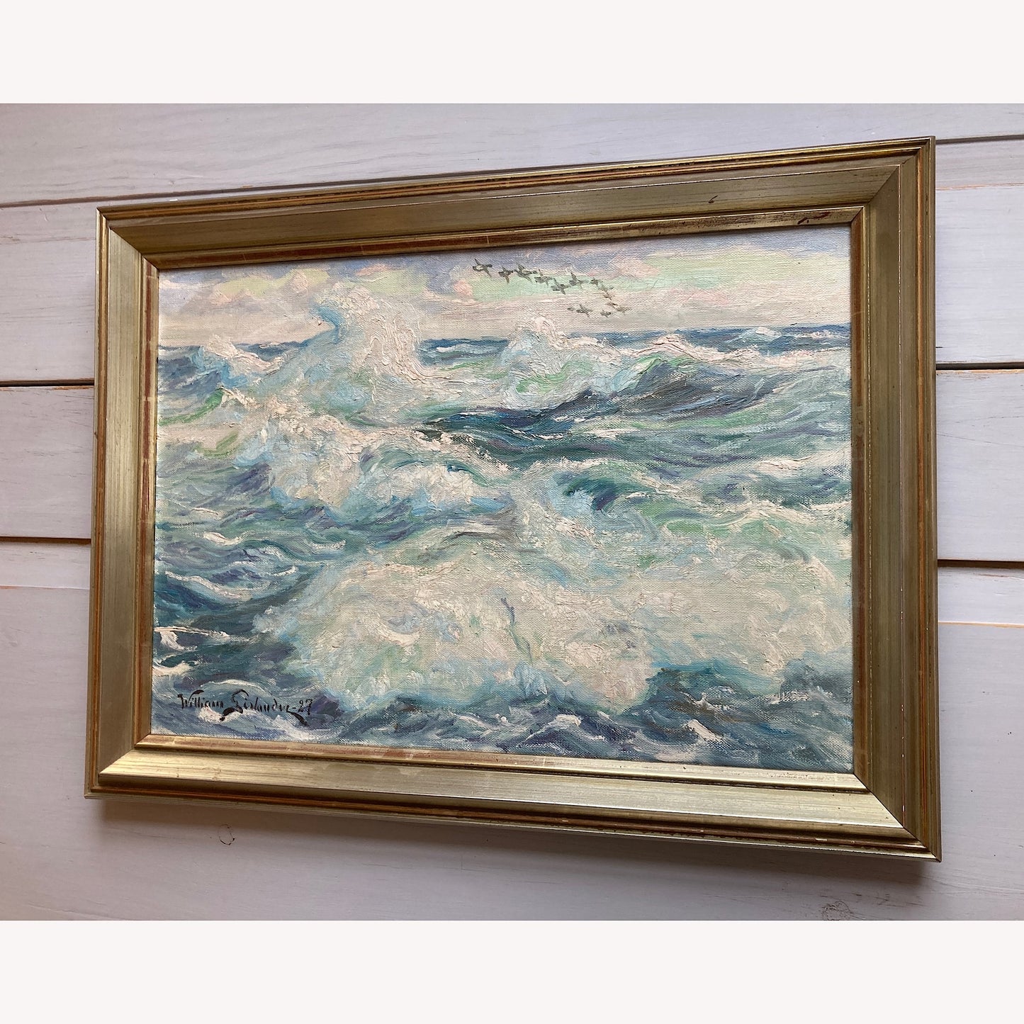 Ocean Waves - Antique Oil on Canvas Painting by William Gislander (1890- 1937)