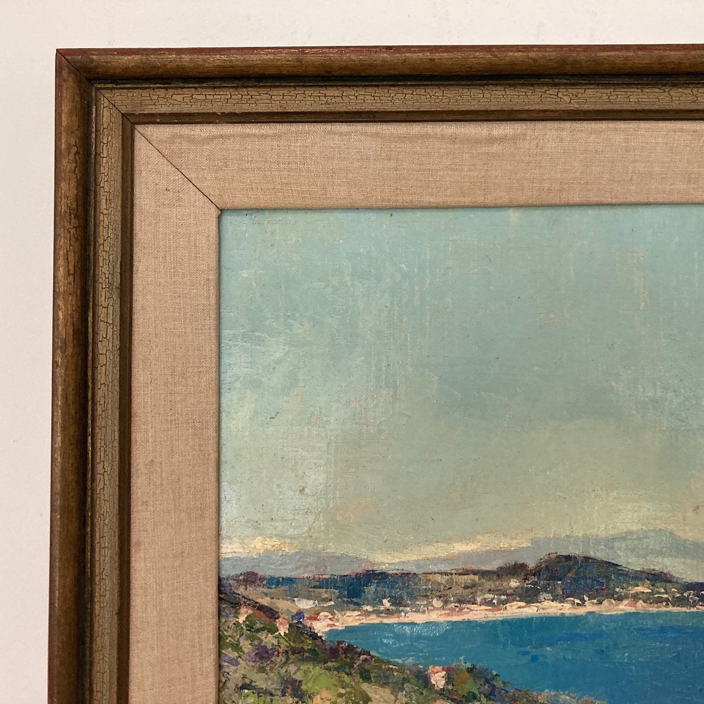 Cote d’Azure - Vintage Oil on Canvas Board Coastline Painting of the Cote d’Azure France Dated 1957