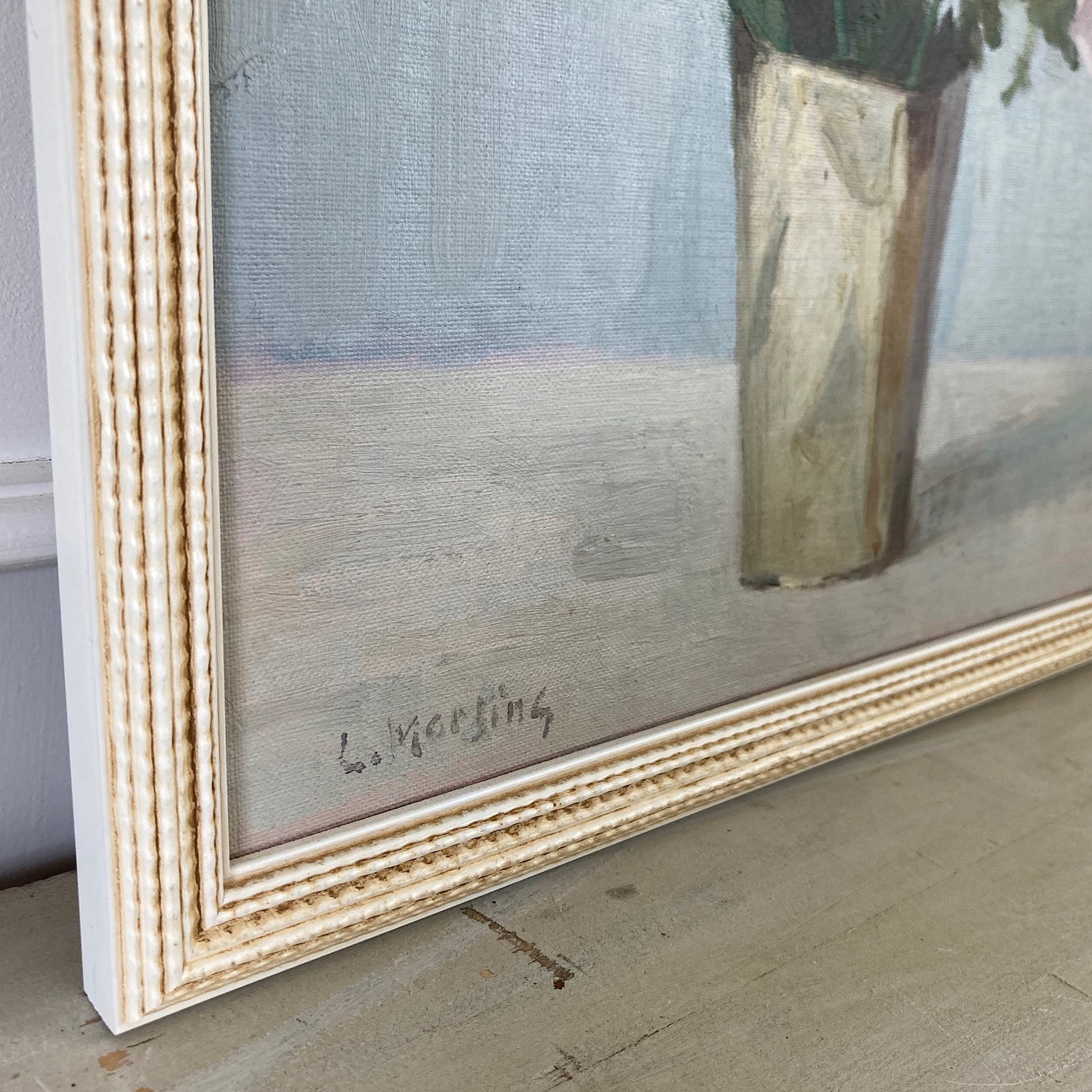 Campanula Flowers - Vintage Mid Century Modern Scandinavian Original Oil Painting by Leopold Morsing