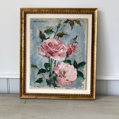 Roses Oil Painting by Nan Greacen – Impressionist Floral Still Life (Circa 1950)
