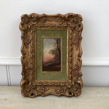 Gathering Wood - Antique Miniature Original Oil Painting - British Artist