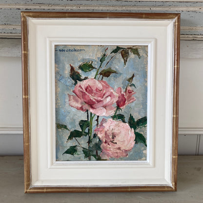 A Pair of Floral Still Life Paintings by Nan Greacen born Giverny 1908 - Impressionist Roses and Daffodils Oil on Canvas Framed Paintings