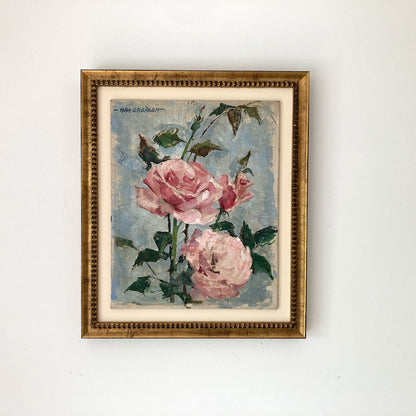 Roses Oil Painting by Nan Greacen – Impressionist Floral Still Life (Circa 1950)