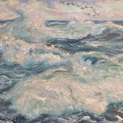 Ocean Waves - Antique Oil on Canvas Painting by William Gislander (1890- 1937)