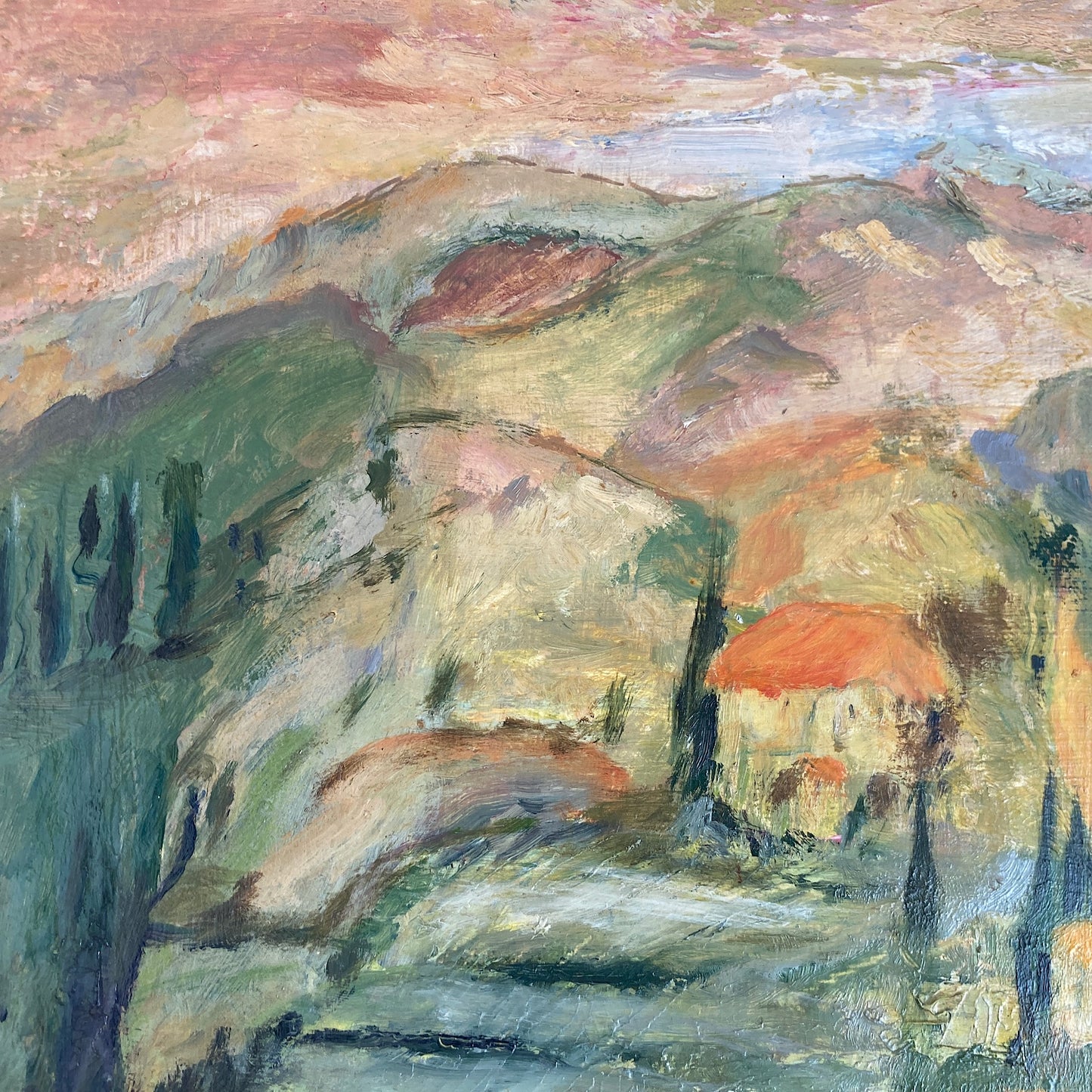 Tuscany - Original Vintage Oil Painting of an Italian Hillside
