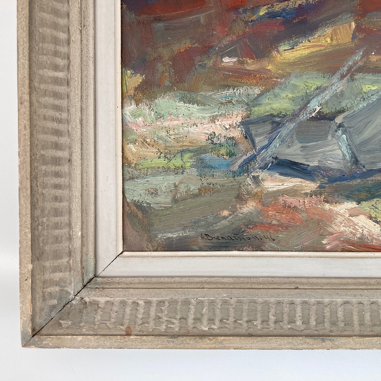 Shepherds Huts - Medium Vintage Mid Century Modern Scandinavian Original Oil Painting