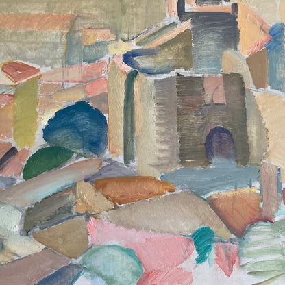 Tuscan Landscape - Vintage Mid Century Expressionist Italian Tuscany Landscape Framed Oil on Canvas