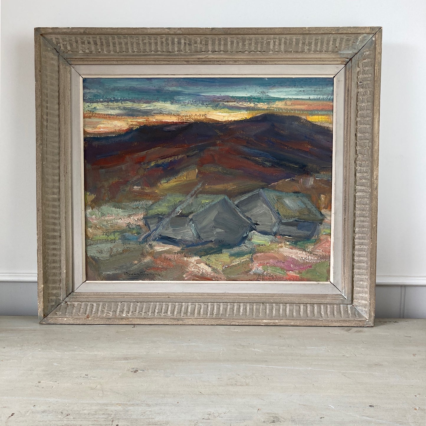 Shepherds Huts - Medium Vintage Mid Century Modern Scandinavian Original Oil Painting
