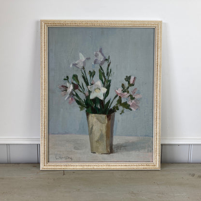 Campanula Flowers - Vintage Mid Century Modern Scandinavian Original Oil Painting by Leopold Morsing