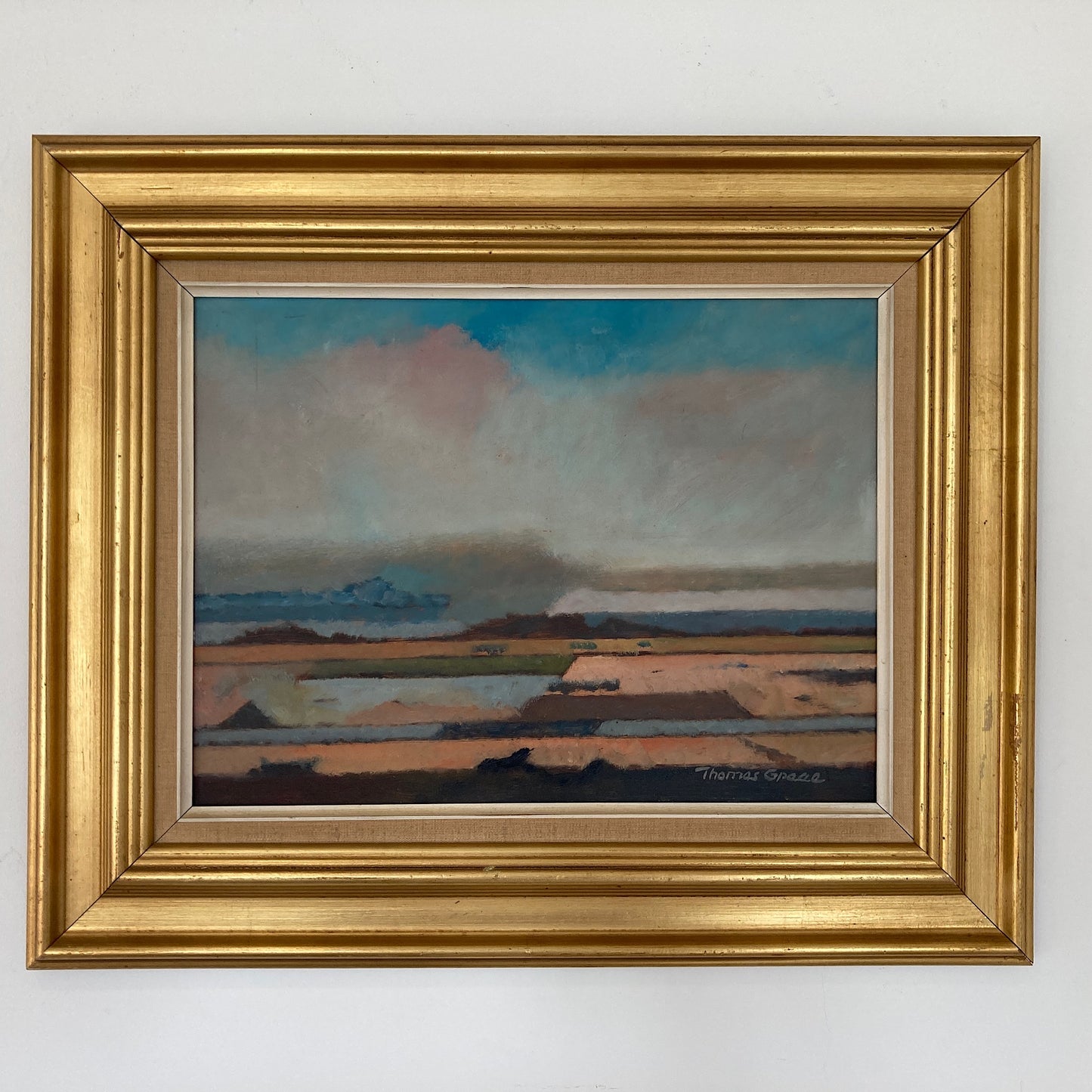 Patchwork Landscape - Danish Mid Century Modern Original Oil Painting