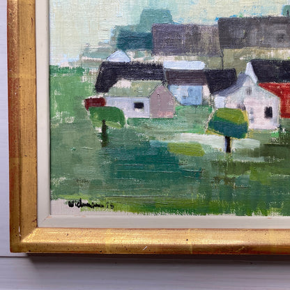 The Hillside Village - Swedish Mid Century Modern Original Oil Painting