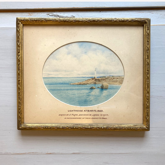 Lighthouse at Biaritz France - A Small Framed Watercolour of Biaritz Lighthouse Dated 1865