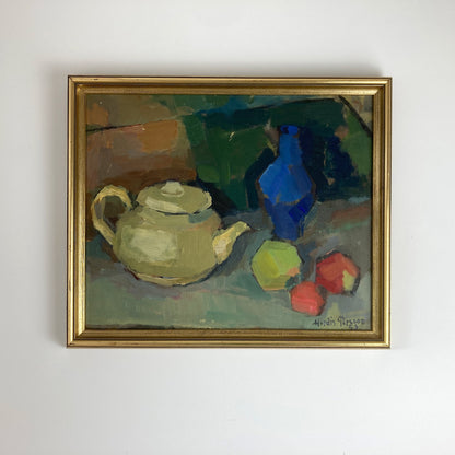 The Studio Table - Vintage Mid Century Modern Scandinavian Original Oil Painting