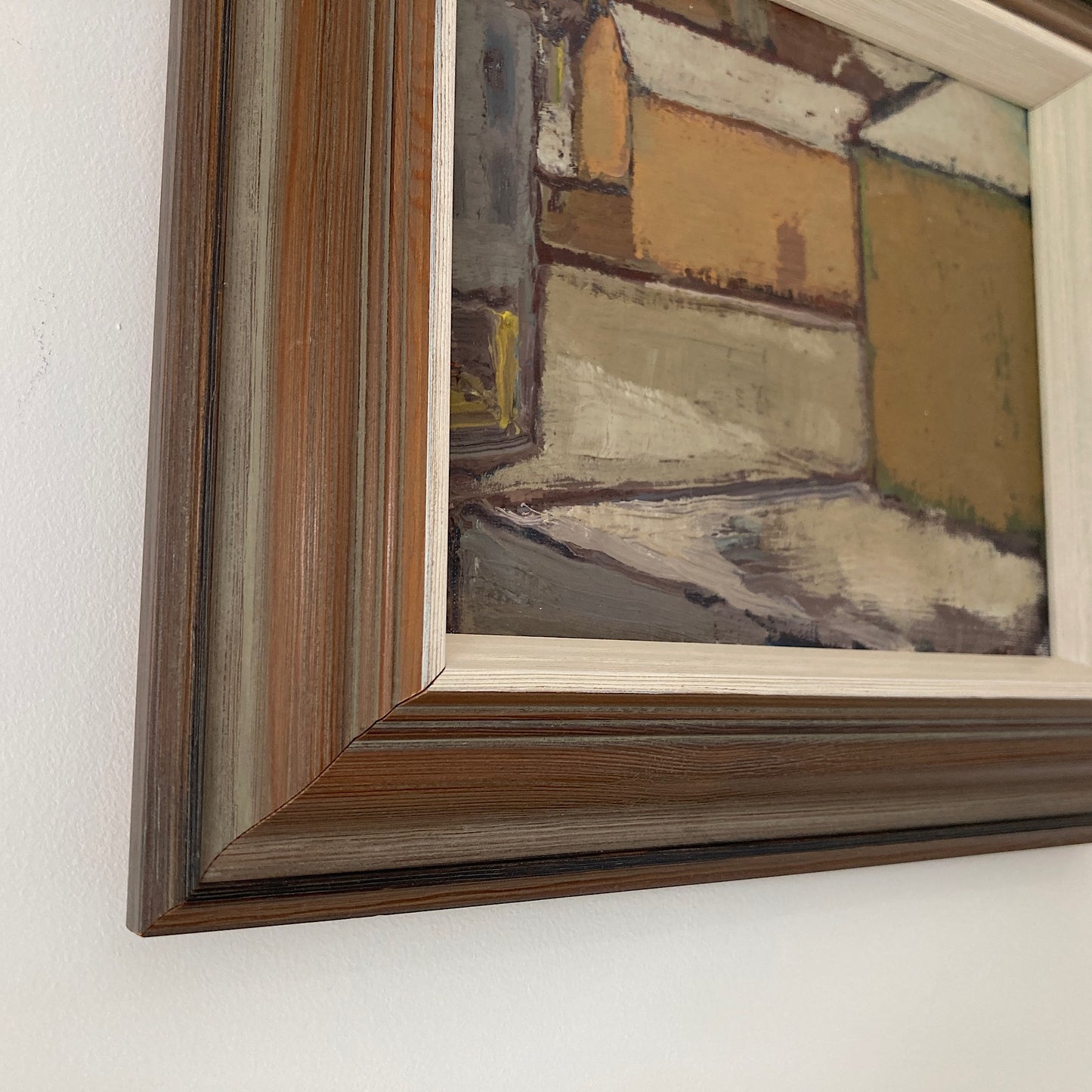 Mid Century Scandinavian Street View Oil Painting – Original Vintage Art