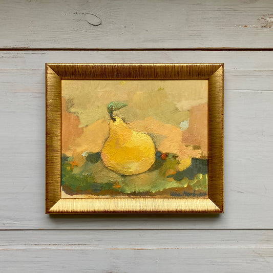 Autumn Pear - A Small Oil on Canvas of a Pear, Scandinavian Vintage Framed Painting