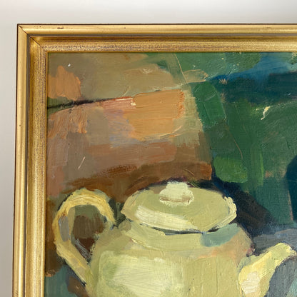 The Studio Table - Vintage Mid Century Modern Scandinavian Original Oil Painting
