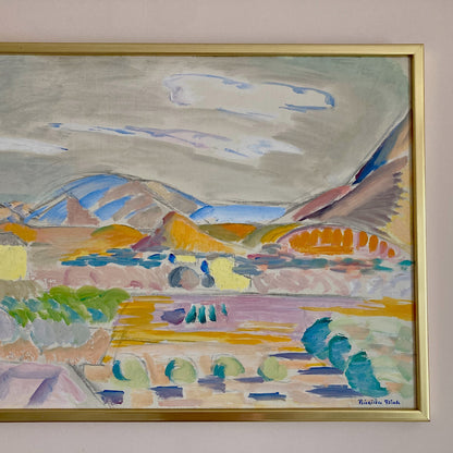 Spanish Landscape - Large Vintage Mid Century Expressionist Mediterranean Landscape Framed Oil on Canvas