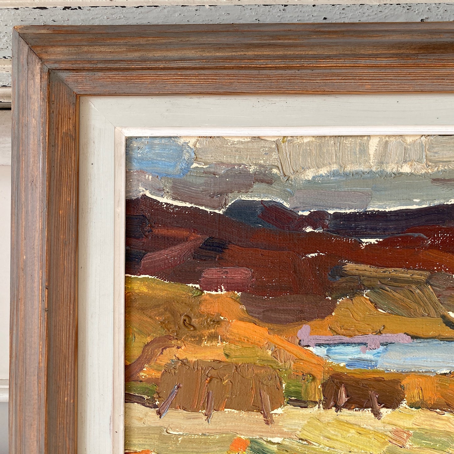 Impressionist Landscape - Vintage Mid Century Oil on Board Original Painting of a Natural Landscape with Lake - Scandinavian 1964