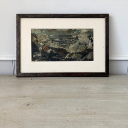 Waves on the Shore - Vintage Mid Century Modern Scandinavian Original Coastal Oil Painting
