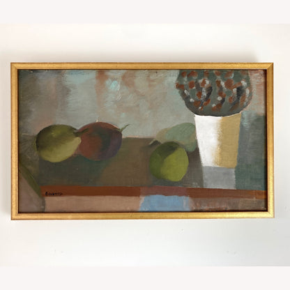 Still Life of Pears - Vintage Mid Century Modern Scandinavian Original Oil Painting