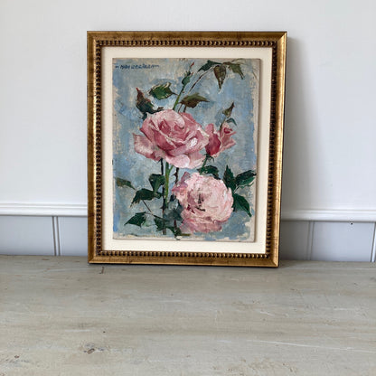 Roses Oil Painting by Nan Greacen – Impressionist Floral Still Life (Circa 1950)