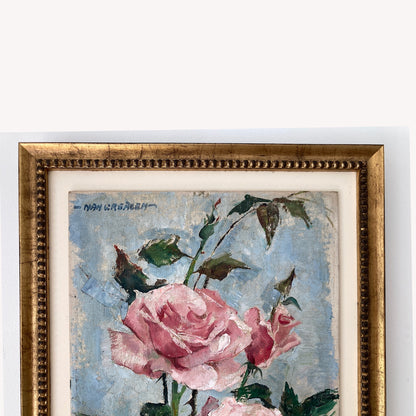 Roses Oil Painting by Nan Greacen – Impressionist Floral Still Life (Circa 1950)