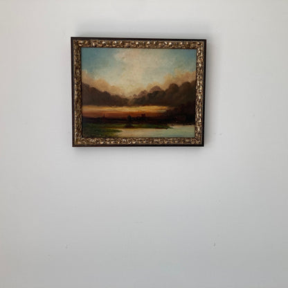Twilight - Small Antique British Original Oil Painting of Worcester Cathedral