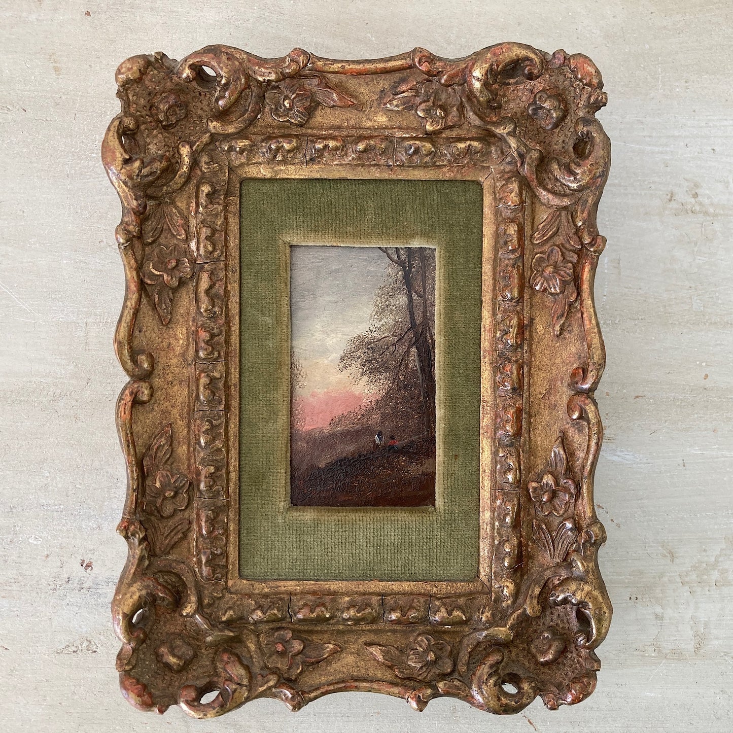 Gathering Wood - Antique Miniature Original Oil Painting - British Artist