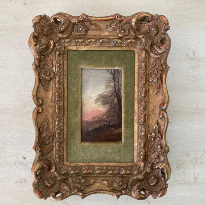 Gathering Wood - Antique Miniature Original Oil Painting - British Artist