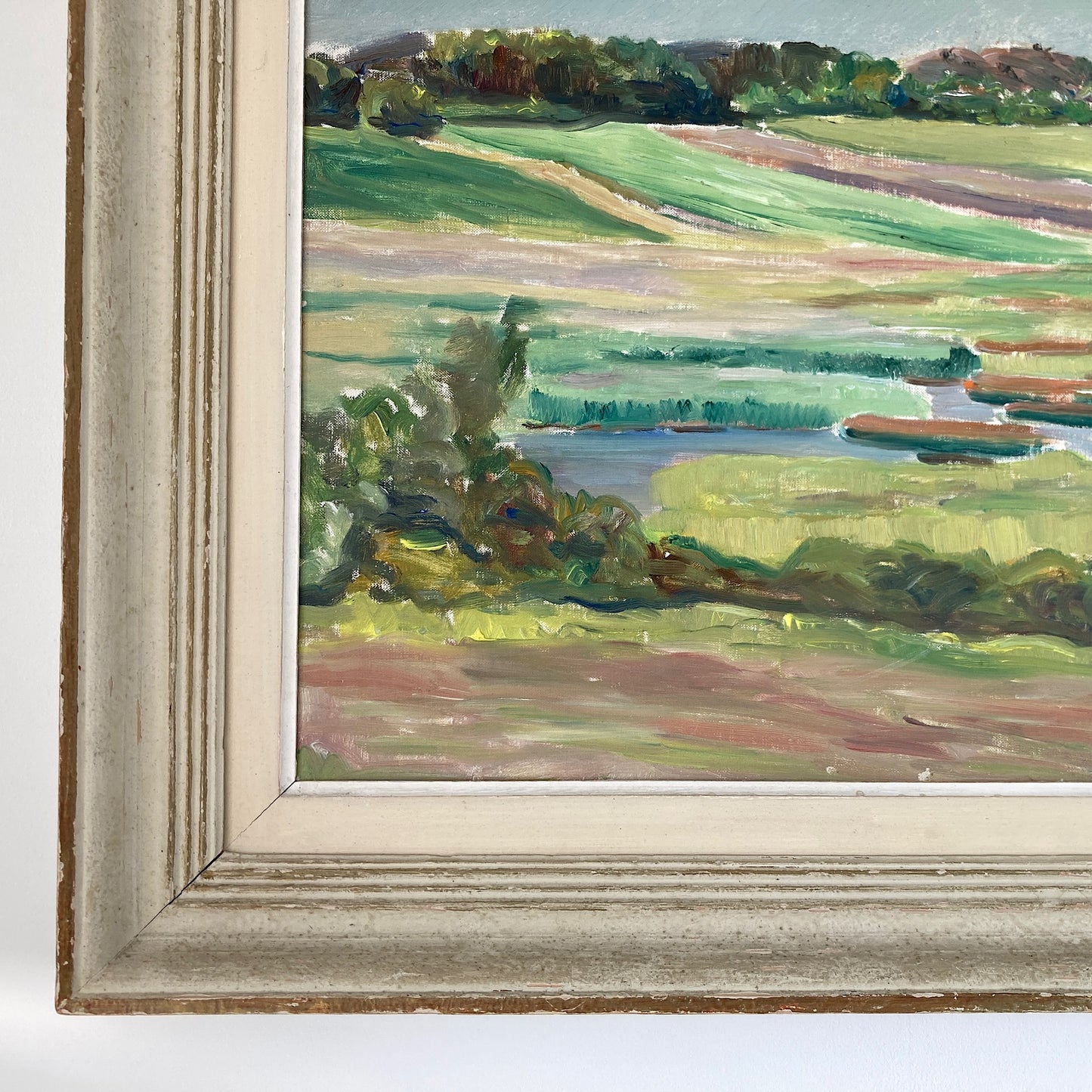 Summer Fields Landscape - Large Vintage Scandinavian Original Oil on Board Painting Dated 1939